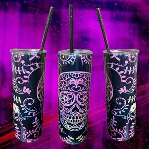 Skull Pink Purple Tumbler & Lid & Plastic Straw, 20oz Stainle…